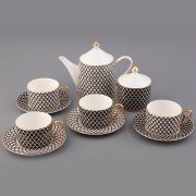 Сервиз чайный, 10 пр на 4 перс, ф «Идиллия» рис «Неро». Костяной фарфор