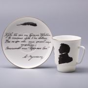 Кофейная чашка с блюдцем 165 мл, ф. «Майская» рис. «Русские писатели, Пушкин» костяной фарфор