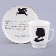 Чашка кофейная с блюдцем ф.«Майская» рис. «Русские писатели. Цветаева», фарфор