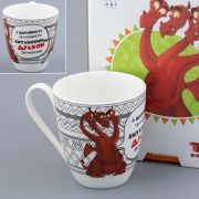 Кружка 450 мл, ф «Вариации» рис «Три богатыря. Горыныч» костяной фарфор. Подарочный набор