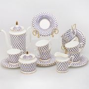 Сервиз кофейный, ф «Юлия» рис «Кобальтовая сетка» 15 пр на 6 перс, Костяной фарфор